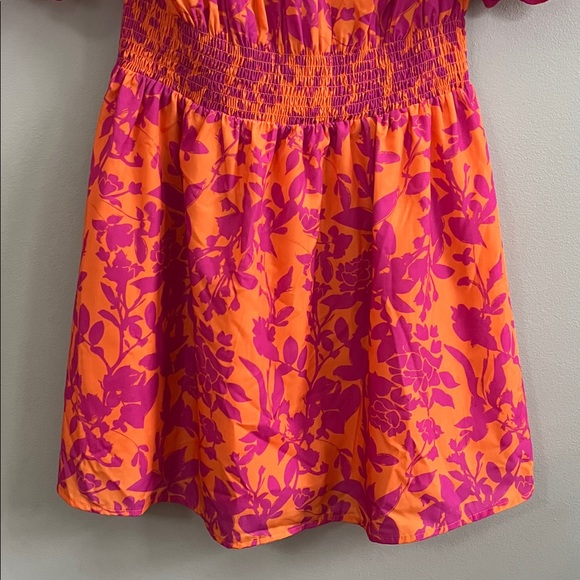 THML Living The Dream Orange & Magenta Floral Mini Dress size medium - Picture 10 of 16